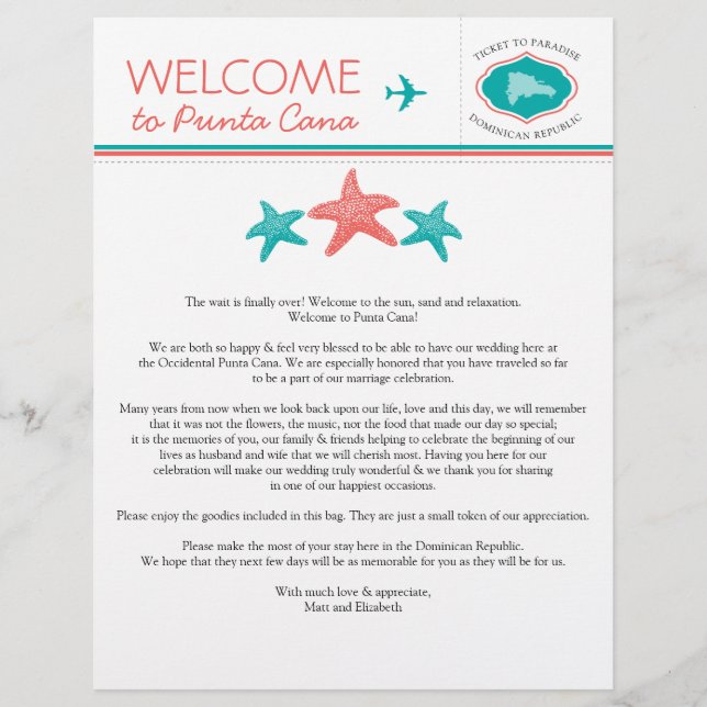 Teal Coral Starfish República Dominicana Bem-vindo (Frente)