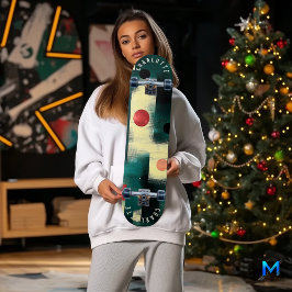 Teal, Creme, Red Abstrato Geométrico Skateboard