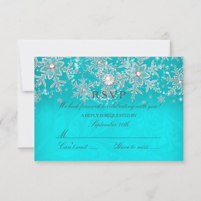 Teal Crystal Pearl Snowflake Silver Winter RSVP (Frente)
