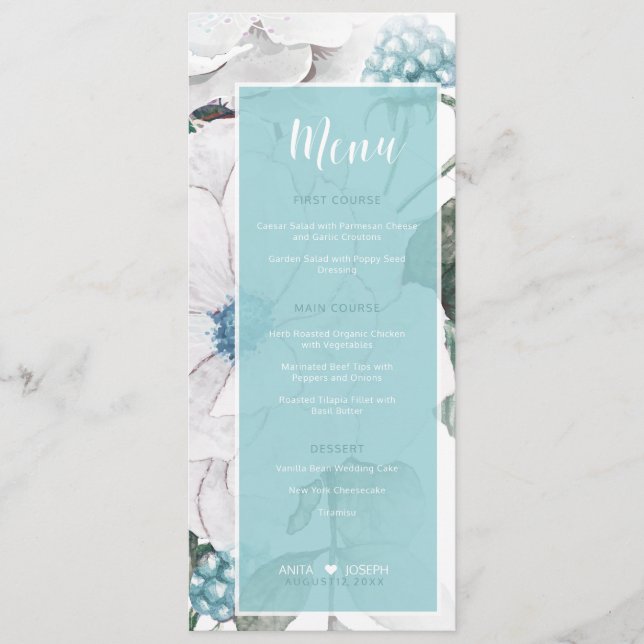 Teal D476 dos Blossoms e Berries Floral Menu (Frente)