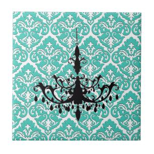 Teal Damask Black Chandelier