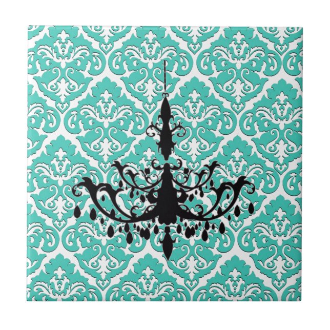Teal Damask Black Chandelier (Frente)