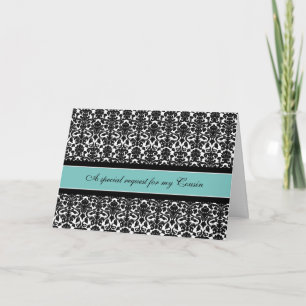 Teal Damask Primo Matron de Honra Convite