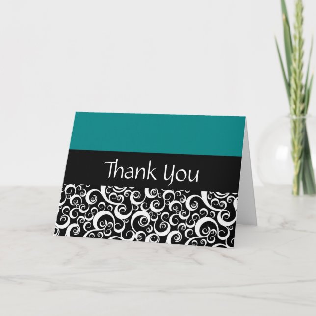 Teal Damask Swirls Obrigado Cartões (Frente)