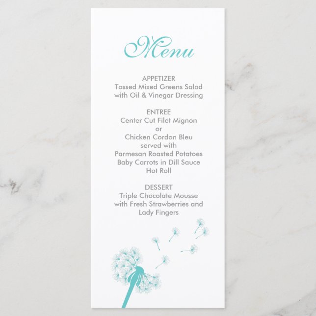 Teal Dandelion Wedding Menu (Frente)