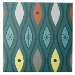 Teal das Linhas Ondas Modernas do Meio século Retr