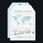 Teal das placas de forma de etiqueta de Viagem da<br><div class="desc">Cartão de chá de lista de baldes em forma de etiqueta de bagagem que cria um livro de hóspedes de alternativo criativo quando amigos e familiares os enchem com conselhos de viagem e ideias de férias para o casal de casamento de destino ou recepção temática de viagem ou festa de...</div>
