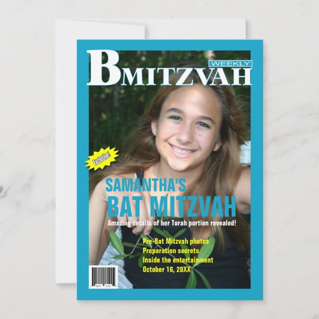 Teal de Convite da Revista Bat Mitzvah (Frente)
