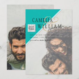 TEAL DE RSVP DE CÓDIGO QR DO Convite de casamento 