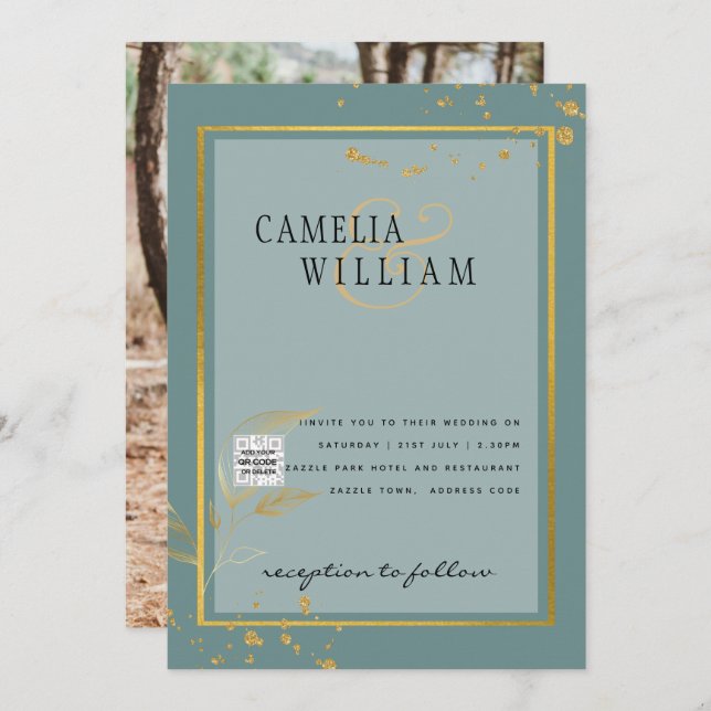 TEAL DE RSVP DE CÓDIGO QR DO Convite de casamento  (Frente/Verso)