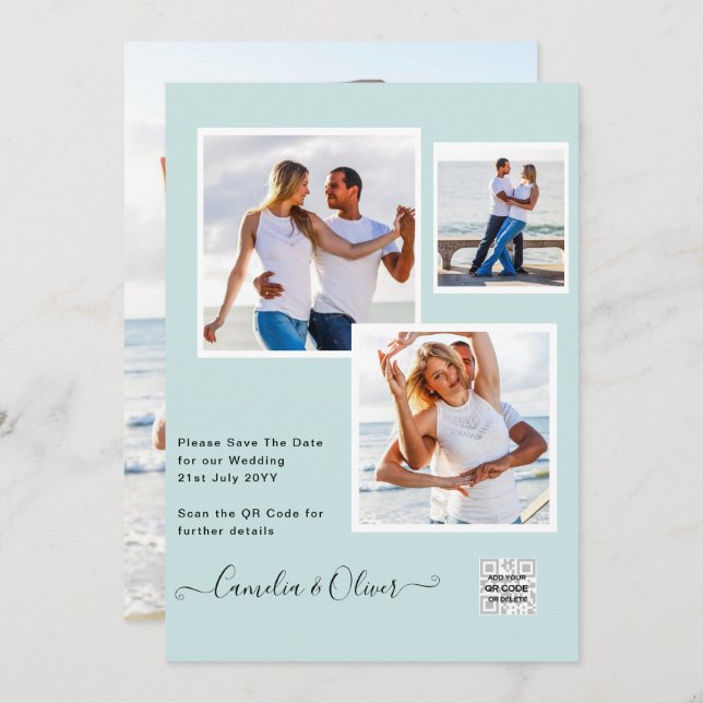 TEAL DE RSVP DE CÓDIGO QR DO Convite de casamento  (Frente/Verso)