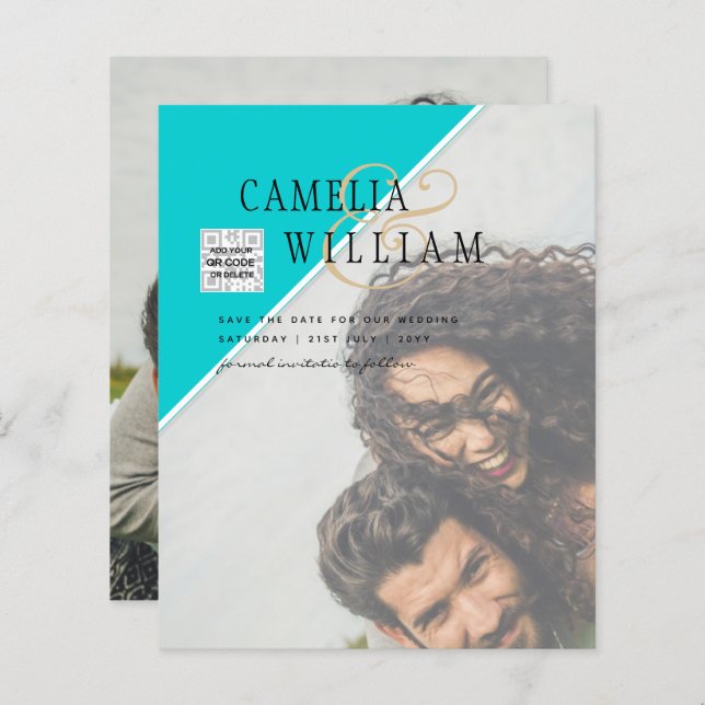 TEAL DE RSVP DE CÓDIGO QR DO Convite de casamento  (Frente/Verso)