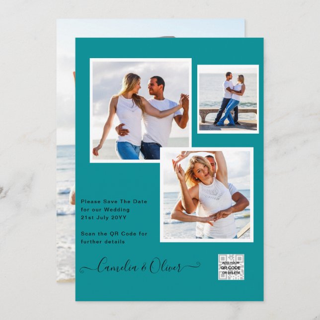 TEAL DE RSVP DE CÓDIGO QR DO Convite de casamento  (Frente/Verso)