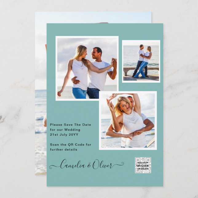 TEAL DE RSVP DE CÓDIGO QR DO Convite de casamento  (Frente/Verso)