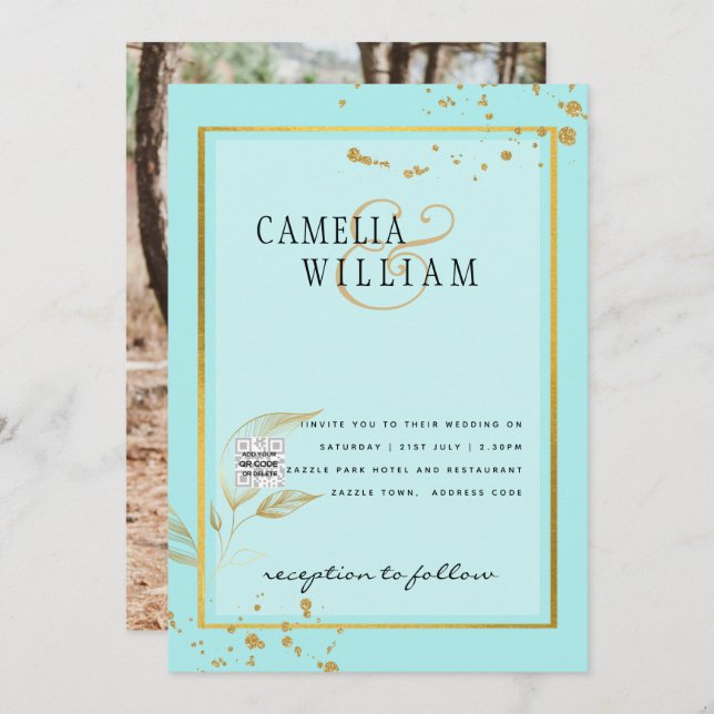 TEAL DE RSVP DE CÓDIGO QR DO Convite de casamento  (Frente/Verso)