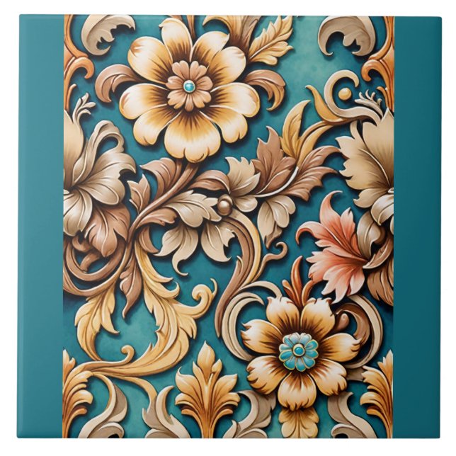 Teal de Turquesa de Arte Floral Inspirado Ocidenta (Frente)