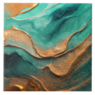 Teal do Oceano e Arte de Abstrato de Bronze