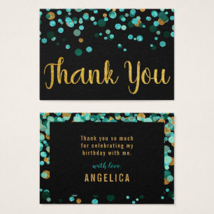 Teal Dourado Confetti Black Birthday Obrigado