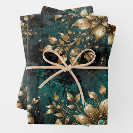 Teal & Dourado Grunge Florals