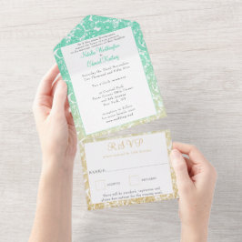 Teal Dourado Ombre Paisley Henna Wedding RSVP
