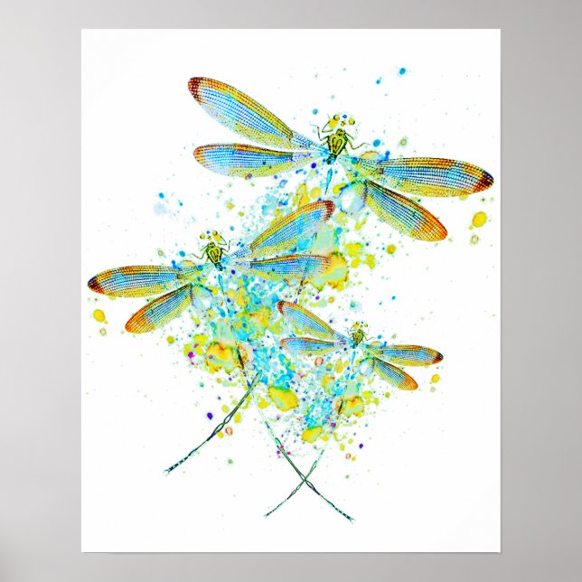Teal Dragonfly splatter Poster (Frente)