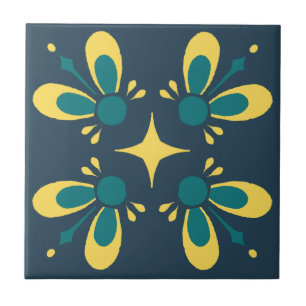 Teal e amarelo no padrão floral C de intricato az