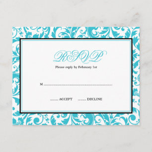 Teal e Black Swirl Damask Bat Mitzvah RSVP