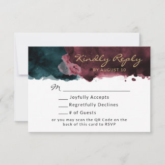 Teal e Burgundy Watercolor QR Code RSVP