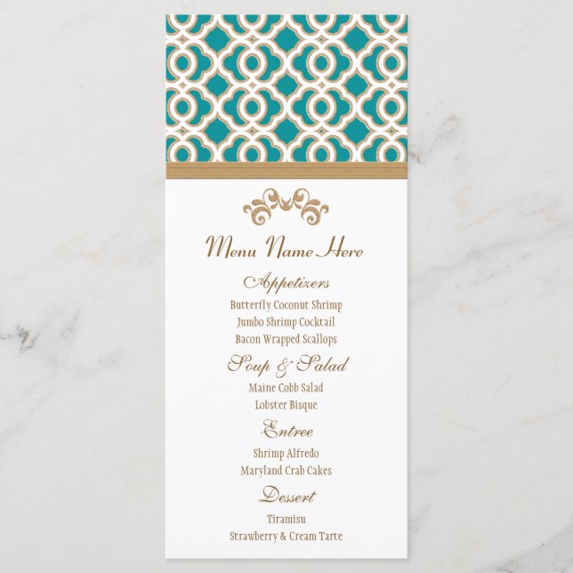 Teal e Dourado Menu marroquino (Frente)