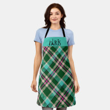 Teal e Xadrez Rosa Paris Apron