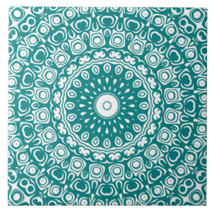Teal em White Mandala Kaleidoscope Medallion