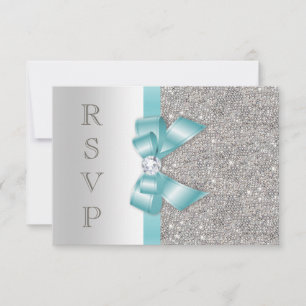 Teal Faux Bow Prata Diamantes RSVP