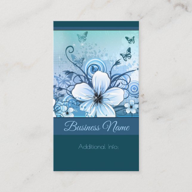 Teal Floral Cartão de visita 2 (Frente)