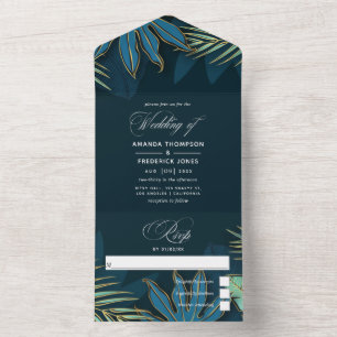 Teal - Folhas Tropicais Turquesa e Dourado Tudo Em