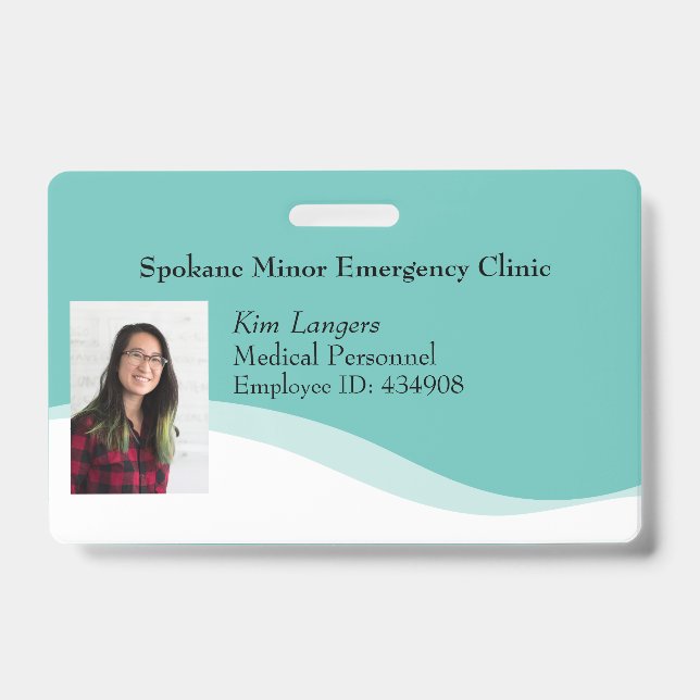 Teal Genérico do Crachá de Foto do ID Horizontal (Frente)