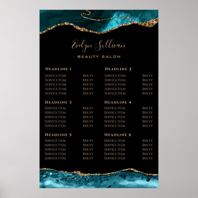 Teal Gold Agate Price List Poster (Frente)