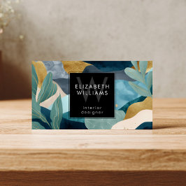 Teal Gold Modern Abstract Monogram Business Cards