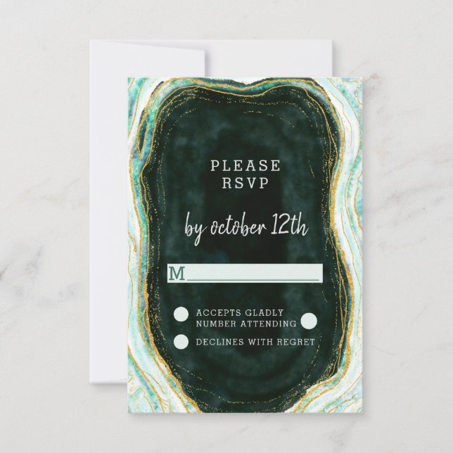Teal Green & Dourado Agate Marble Weding RSVP Resp (Frente)