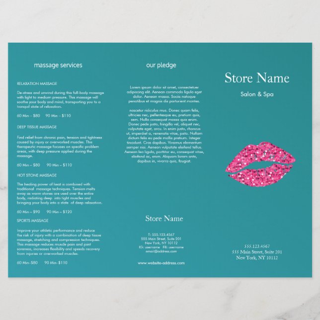 Teal Green Lábios Beaut Salon Trivezes Bruchure (Frente)