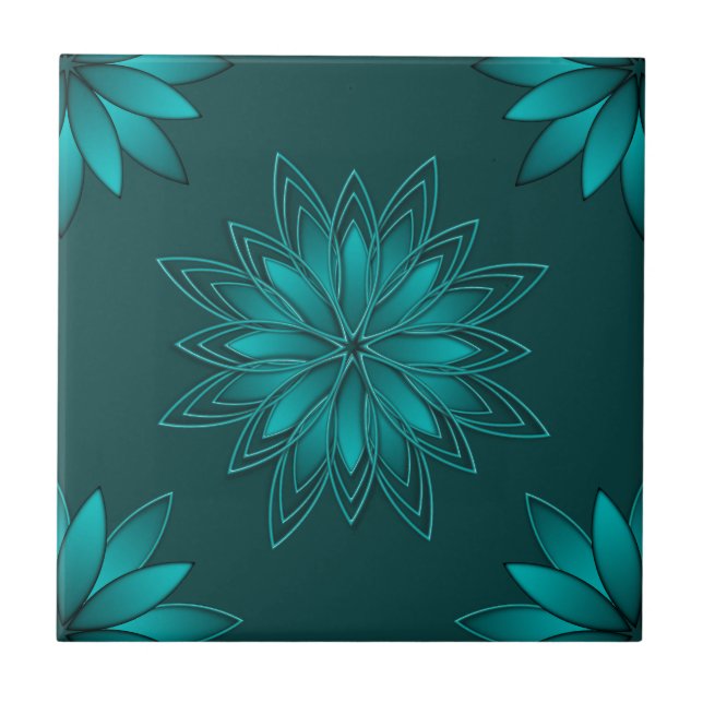 Teal Leaf Mandala Design on Dark Cyan (Frente)