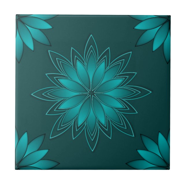 Teal Leaf Mandala Design on Dark Cyan (Frente)