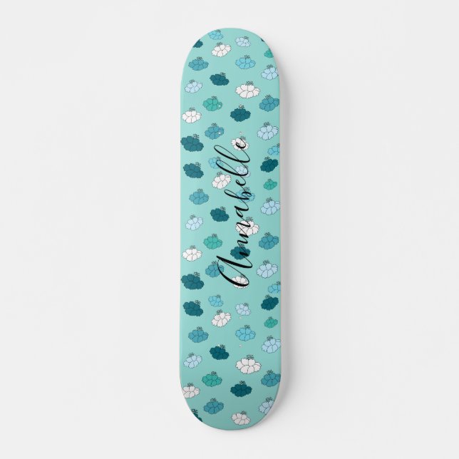 Teal Lotus Flower Water Budista Skateboard (Frente)