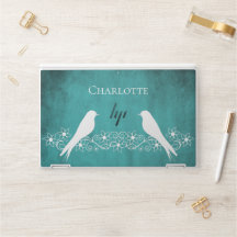 Teal Lovebird Floral Vine HP Laptop Pele