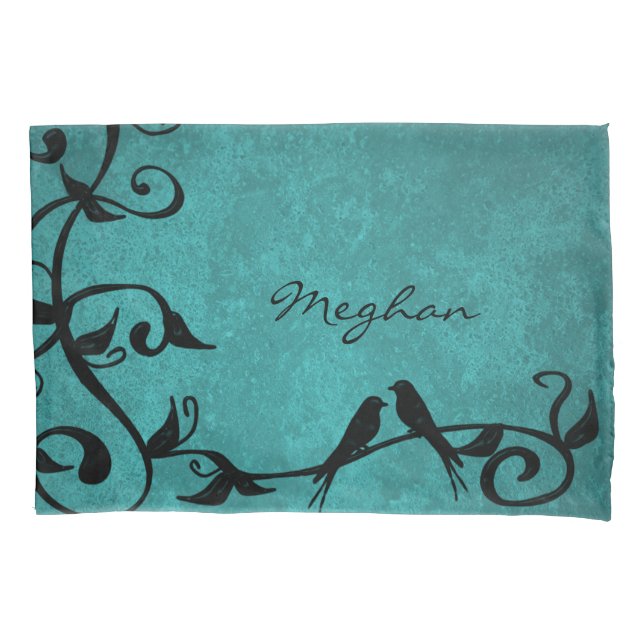 Teal Lovebird Personalizado Pillowcase (Frente)