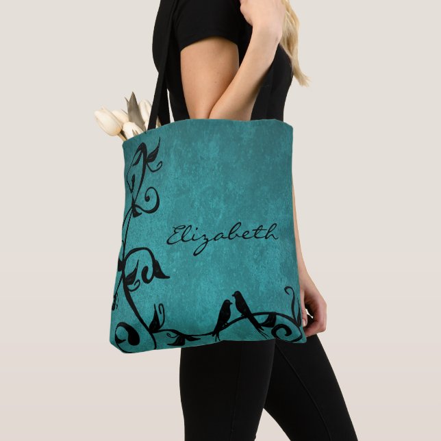 Teal Lovebird Personalizado Tote Bag (Close Up)