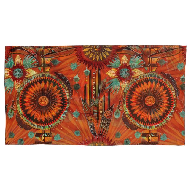 Teal Luxuoso "Ecos Itratos" Rei Pillowcases (Frente-Esquerda)