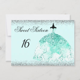 Teal Mint Glitter Confetti Sweet 16 convite