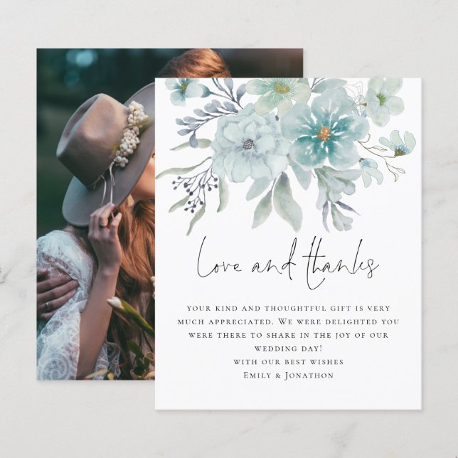 Teal Mist Florals Foto Obrigados de Amor Casamento (Frente/Verso)