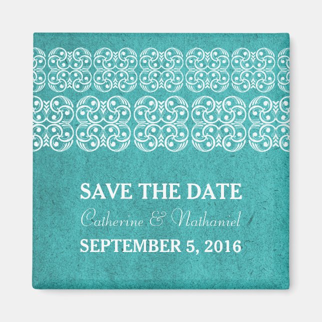 Teal Modern Bohemian Imã salve a data (Frente)