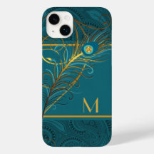 Teal Monograma e Tema de Peacock Dourado